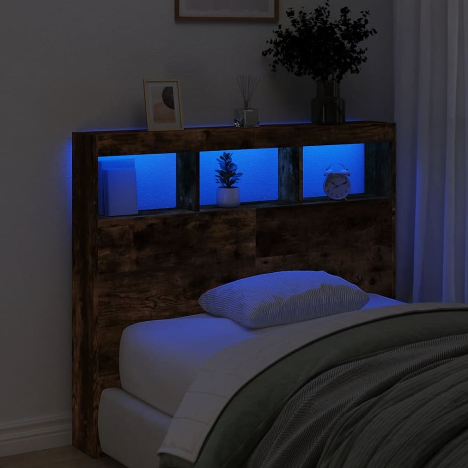 Cabecero de cama con luz LED roble ahumado 100x17x102