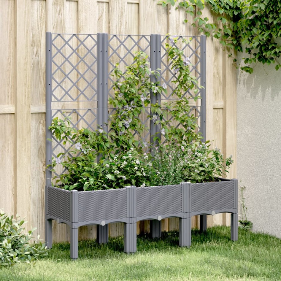 Jardinera con enrejado PP azul gris 120x40x142