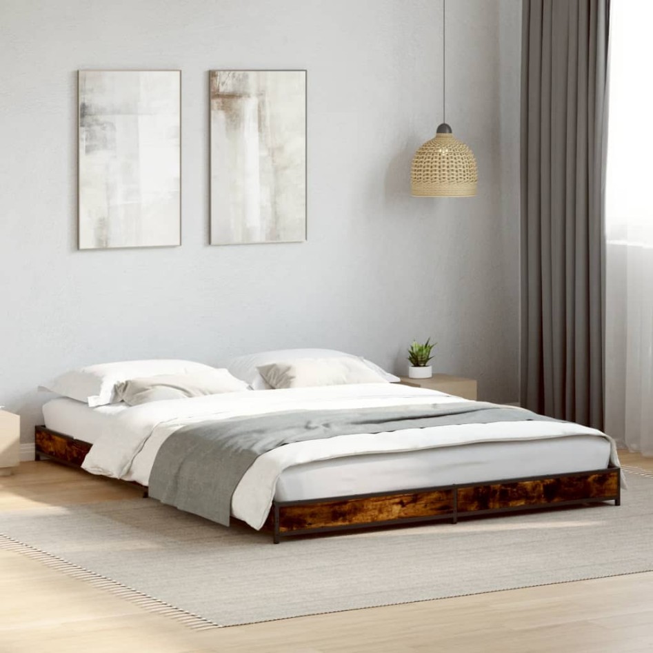 Estructura cama madera ingeniería metal roble ahumado