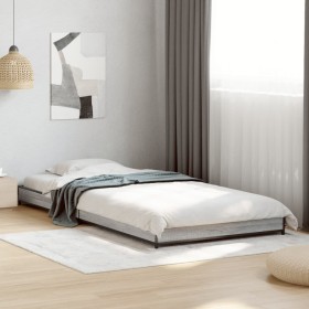 Estructura cama madera ingeniería metal gris Sonoma 90x200