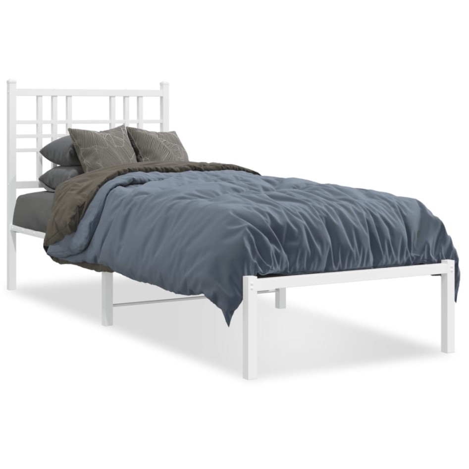 Estructura cama sin colchón con cabecero metal blanco 75x190