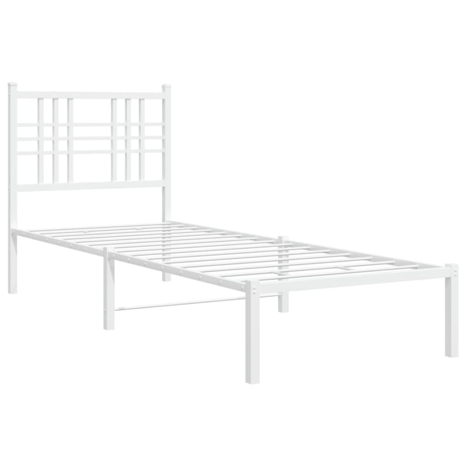 Estructura cama sin colchón con cabecero metal blanco 75x190