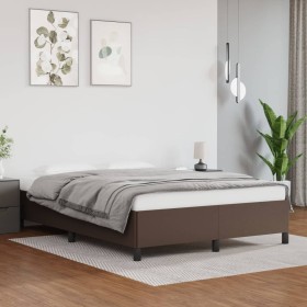 Estructura de cama de cuero sintético marrón 140x190