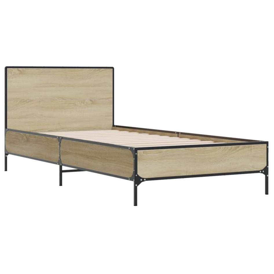 Estructura cama madera ingeniería metal roble Sonoma 75x190
