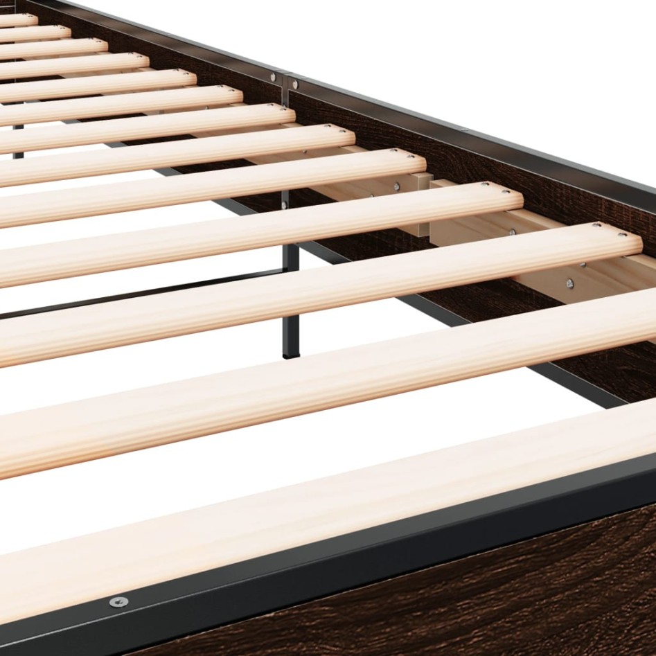 Estructura cama madera ingeniería metal marrón roble 90x190