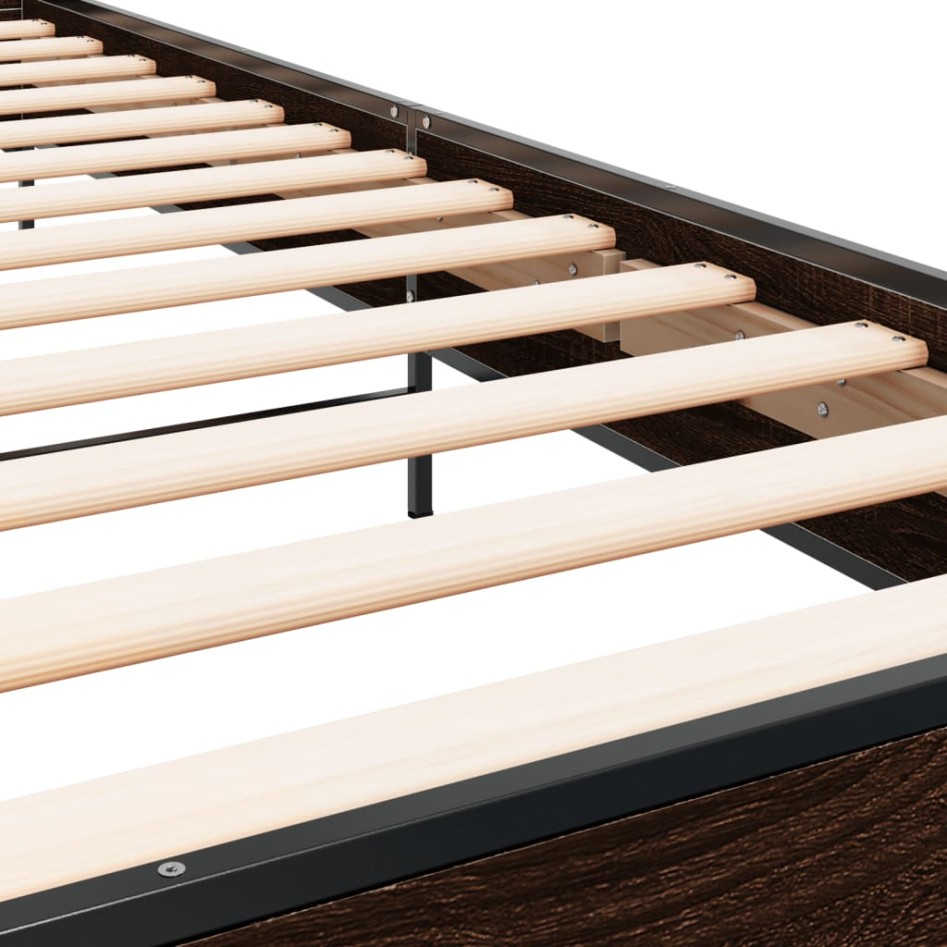 Estructura cama madera ingeniería metal marrón roble 100x200