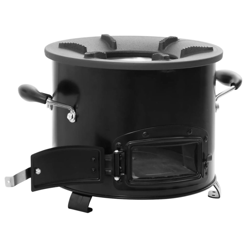 Cocina de leña para camping metal negro 36x26x22,5