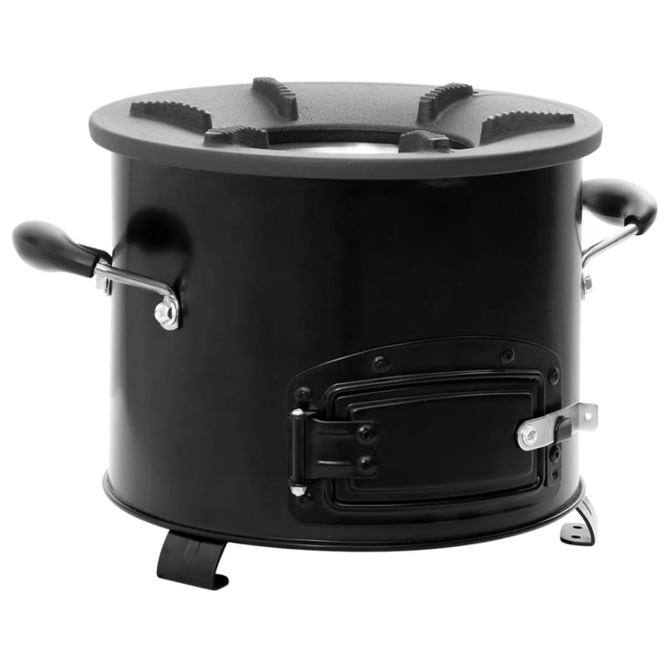 Cocina de leña para camping metal negro 36x26x22,5