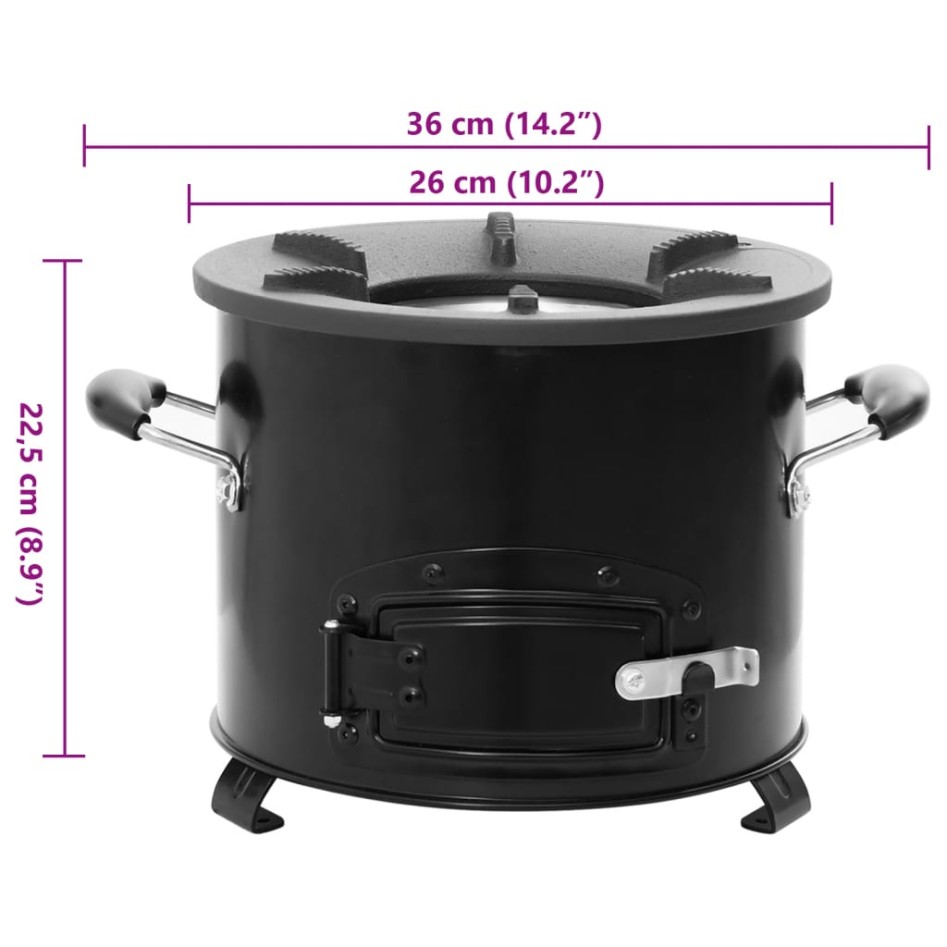Cocina de leña para camping metal negro 36x26x22,5