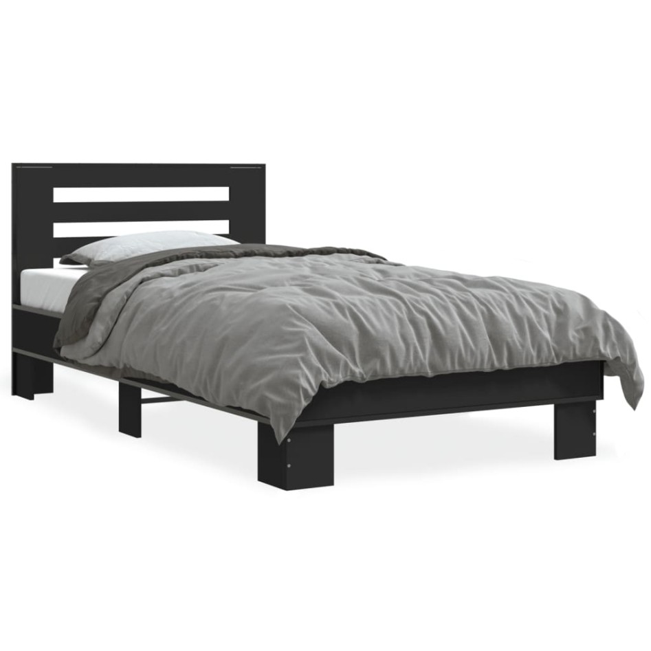 Estructura de cama madera de ingeniería y metal negra 75x190