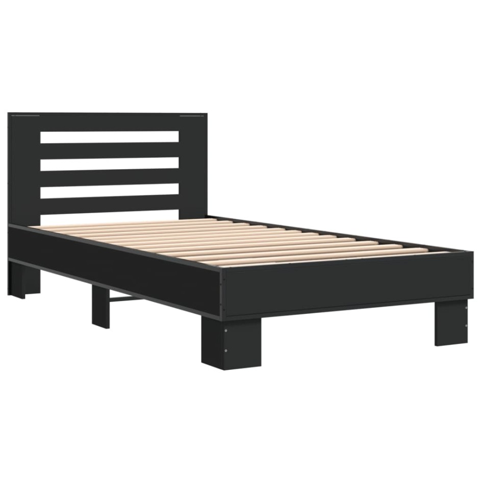 Estructura de cama madera de ingeniería y metal negra 75x190