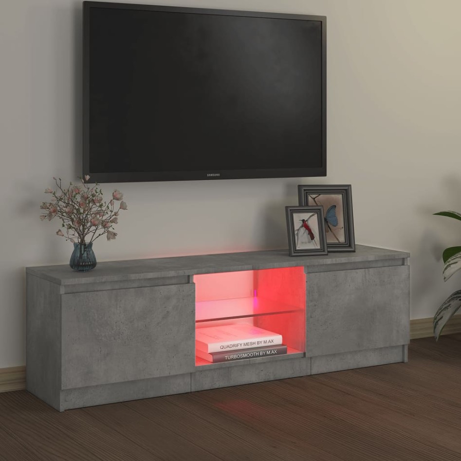 Mueble de TV con luces LED gris hormigón 120x30x35,5