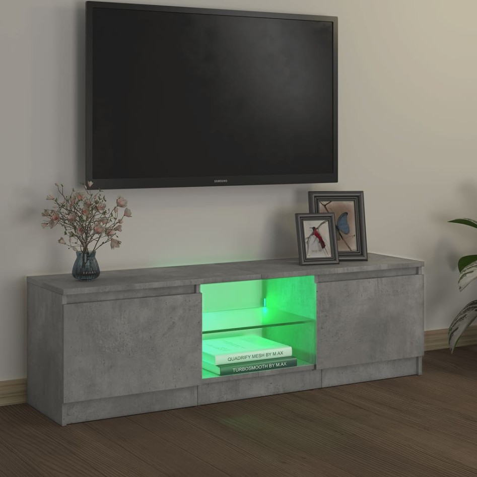 Mueble de TV con luces LED gris hormigón 120x30x35,5