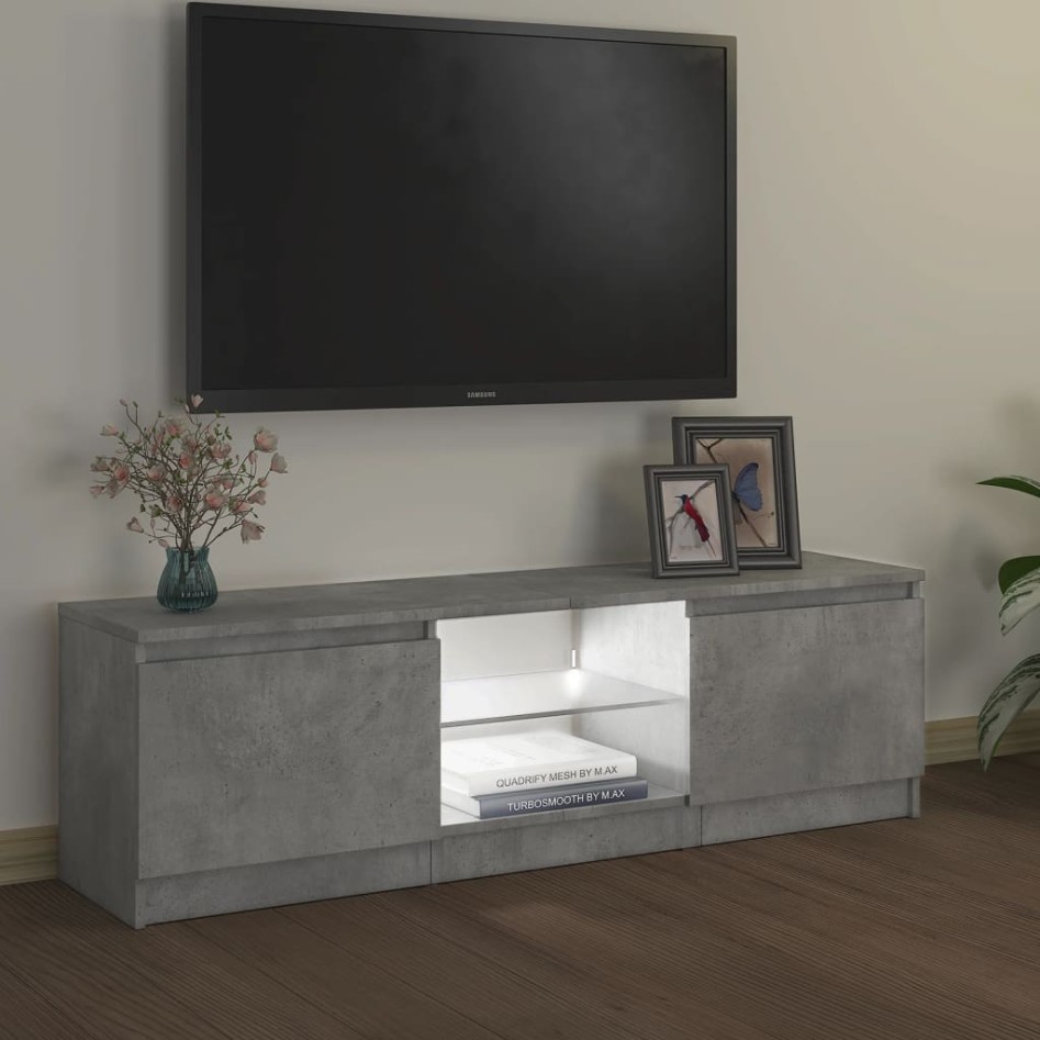 Mueble de TV con luces LED gris hormigón 120x30x35,5