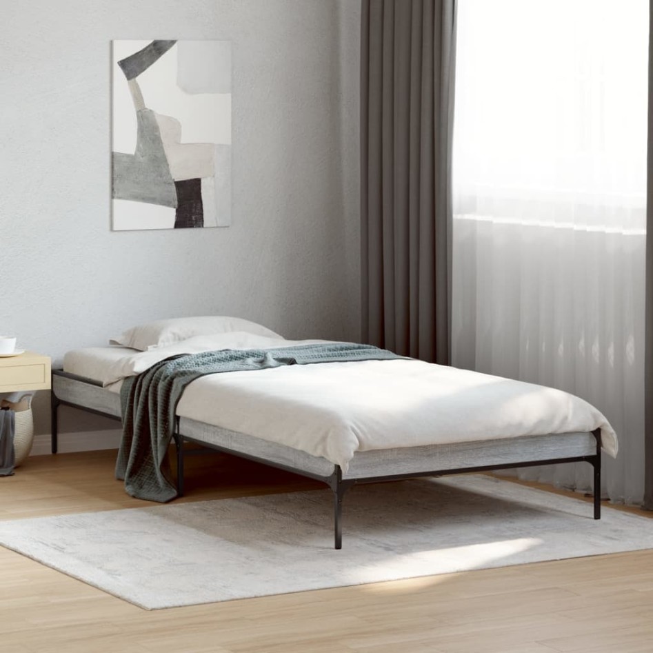 Estructura cama madera ingeniería metal gris Sonoma 90x190