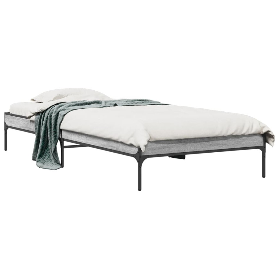 Estructura cama madera ingeniería metal gris Sonoma 90x190