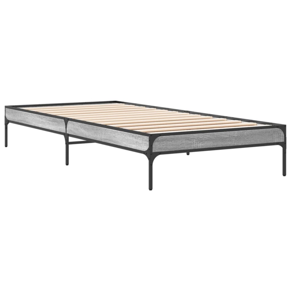 Estructura cama madera ingeniería metal gris Sonoma 90x190
