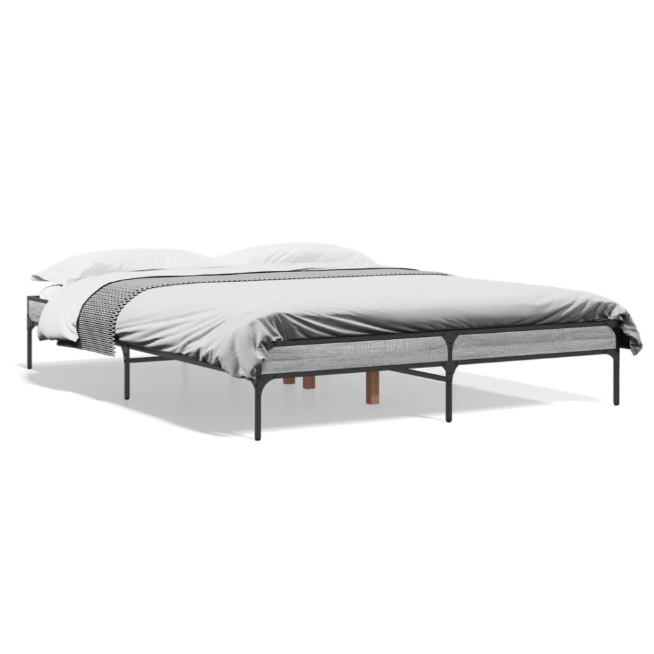 Estructura cama madera ingeniería metal gris Sonoma 150x200
