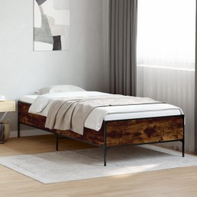 Estructura cama madera ingeniería metal roble ahumado 90x190