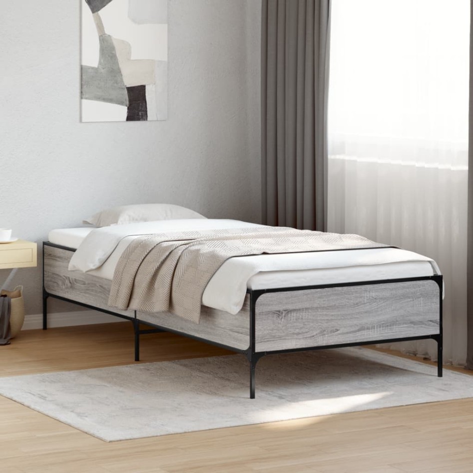 Estructura cama madera ingeniería metal gris Sonoma 90x200