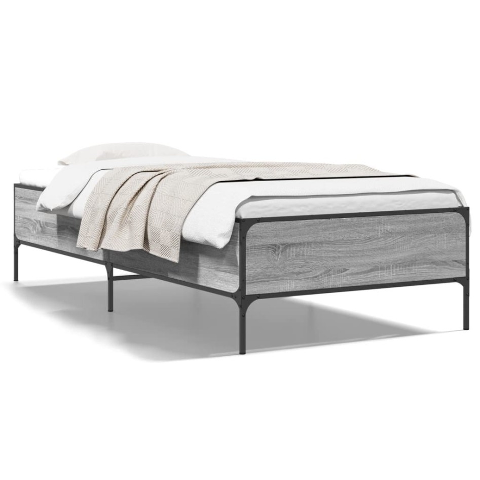 Estructura cama madera ingeniería metal gris Sonoma 90x200