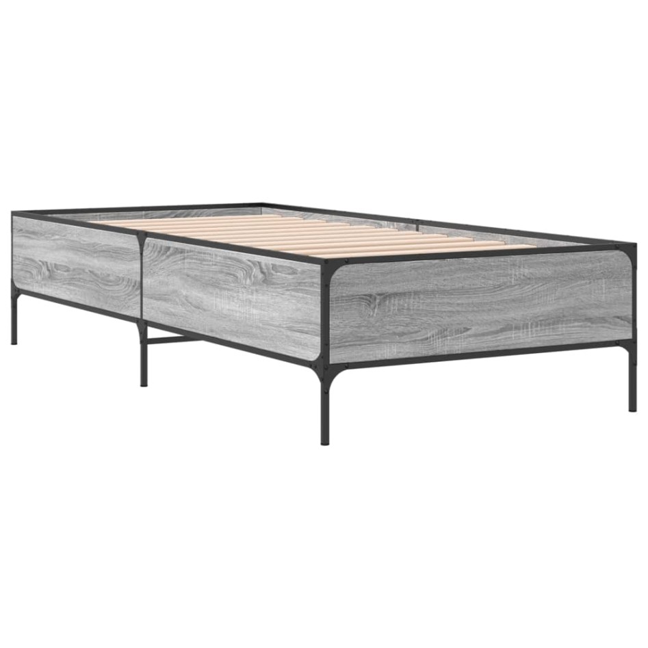 Estructura cama madera ingeniería metal gris Sonoma 90x200