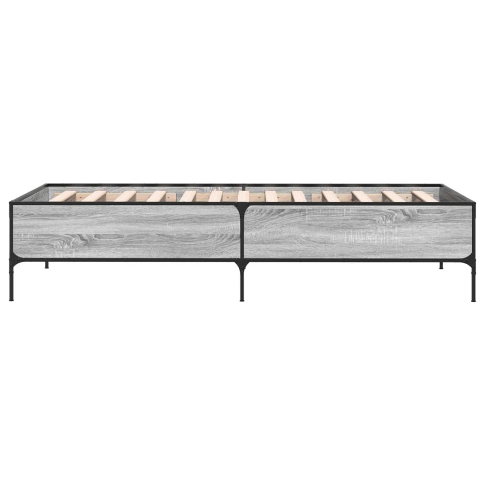 Estructura cama madera ingeniería metal gris Sonoma 90x200