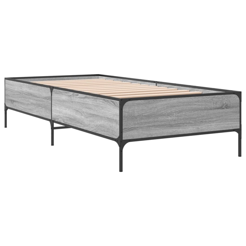 Estructura cama madera ingeniería metal gris Sonoma 90x200