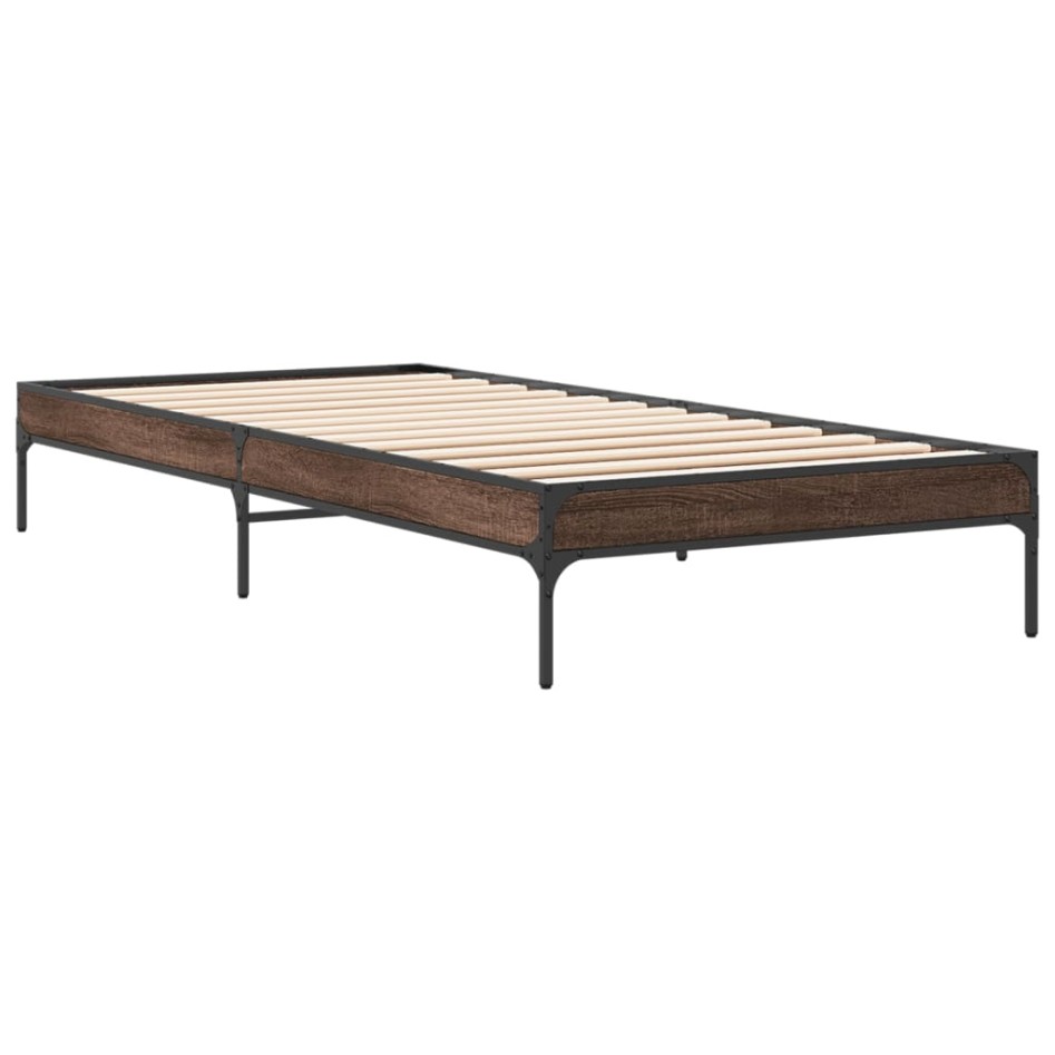 Estructura cama madera ingeniería metal roble marrón 90x200