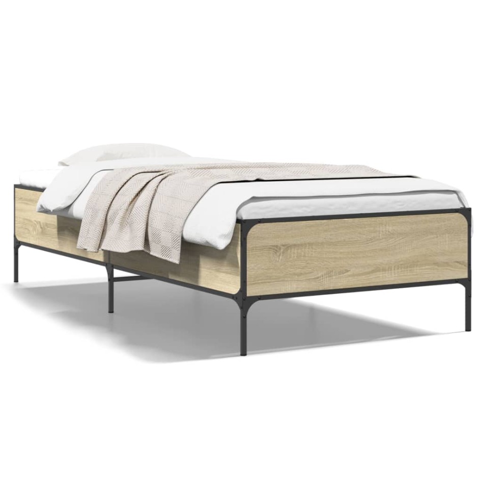 Estructura cama madera ingeniería metal roble Sonoma 100x200