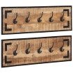 Percheros 2 uds madera maciza de mango rugosa 80x8x25 cm