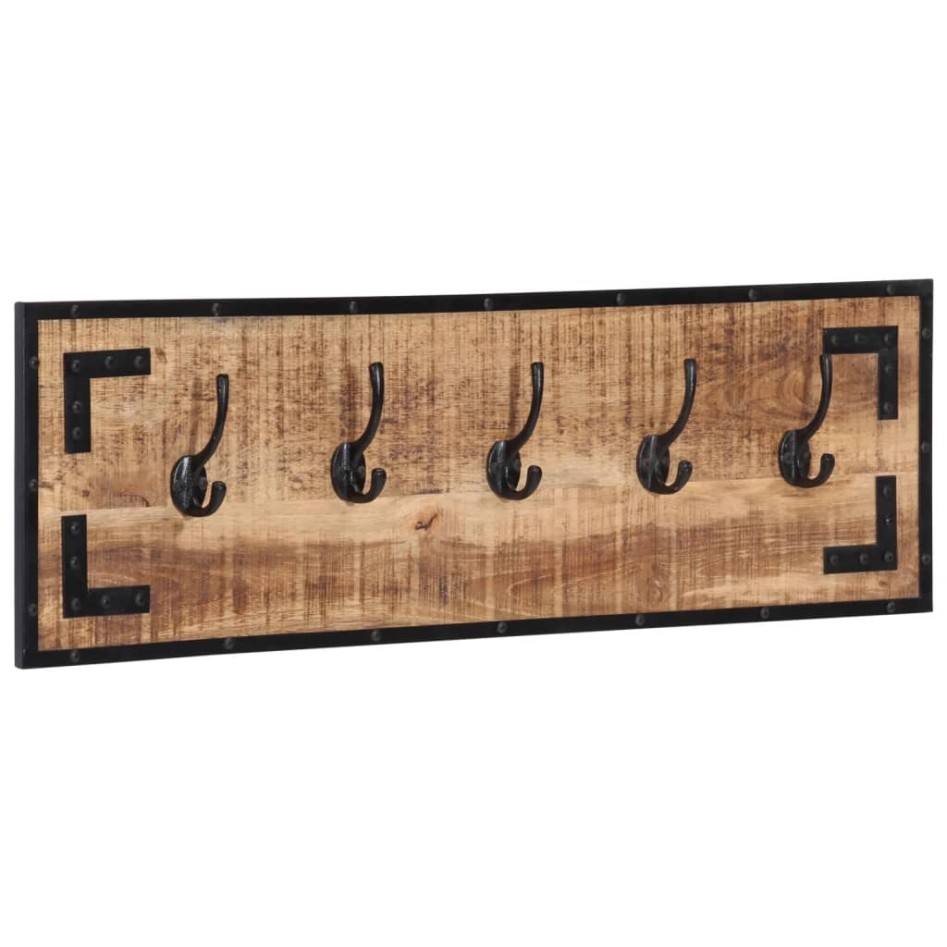 Percheros 2 uds madera maciza de mango rugosa 80x8x25