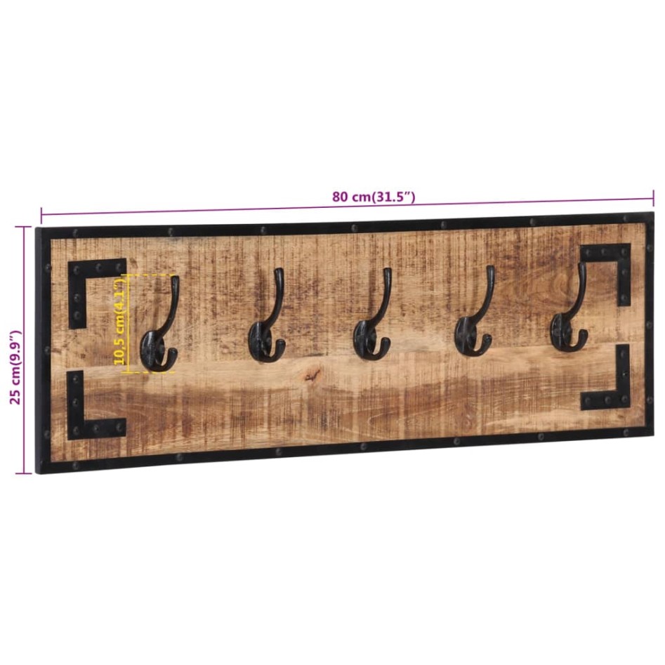 Percheros 2 uds madera maciza de mango rugosa 80x8x25