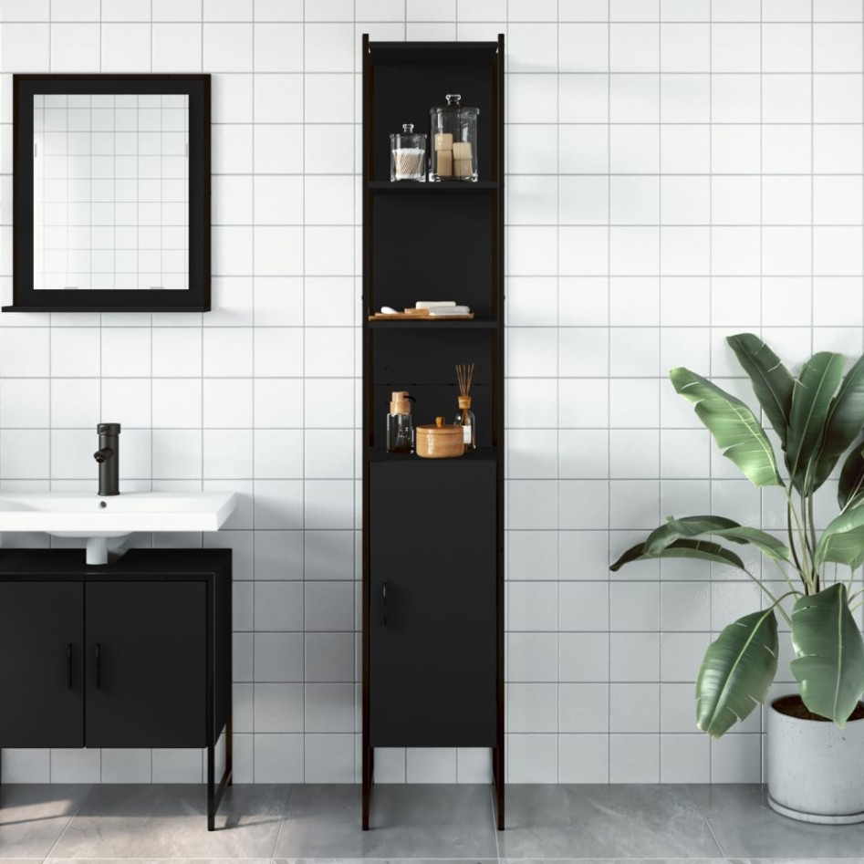 Armario de baño madera de ingeniería negro 33x33x185,5