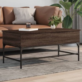 Mesa de centro madera ingeniería metal roble marrón