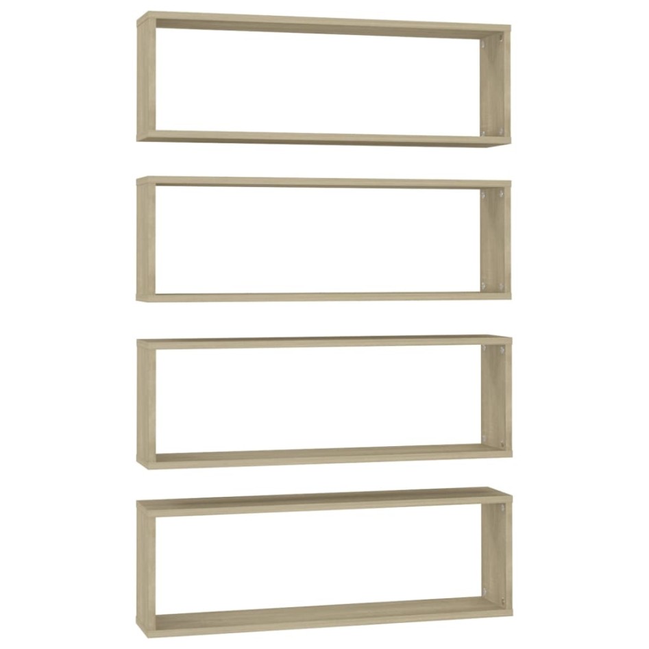 Estante cubo pared 4uds contrachapado roble Sonoma