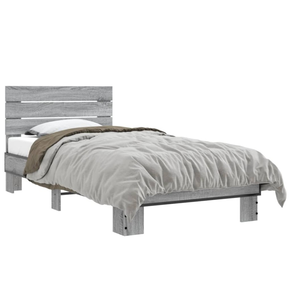 Estructura cama madera ingeniería metal gris Sonoma 75x190