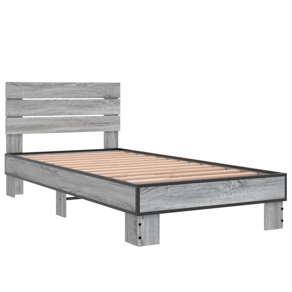Estructura cama madera ingeniería metal gris Sonoma 75x190