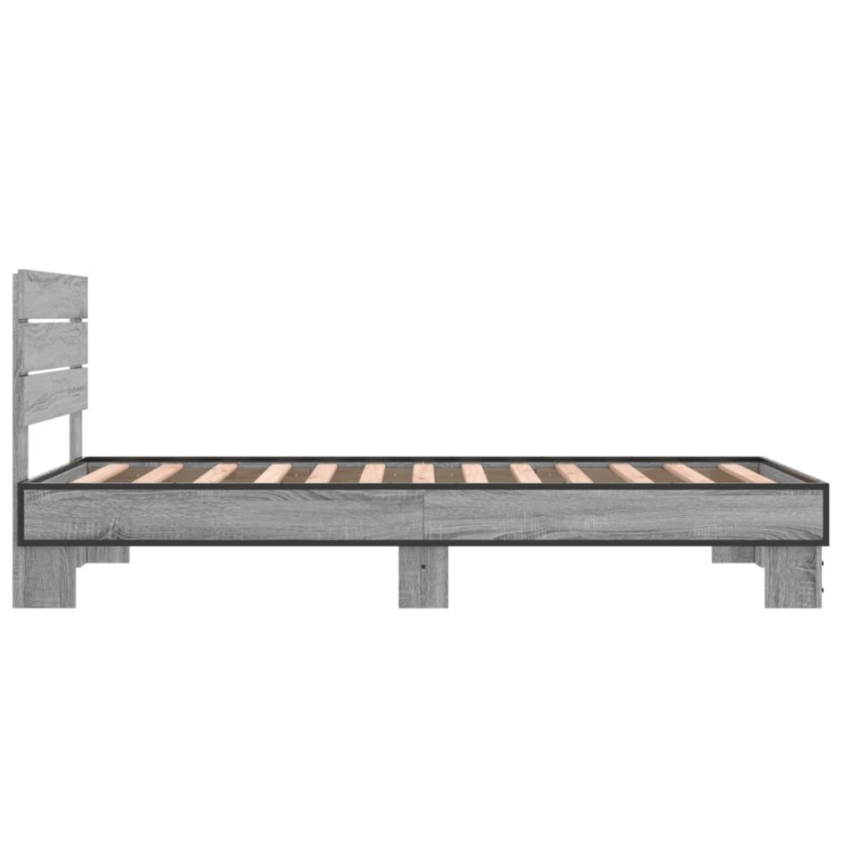 Estructura cama madera ingeniería metal gris Sonoma 75x190