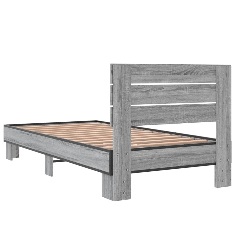Estructura cama madera ingeniería metal gris Sonoma 75x190