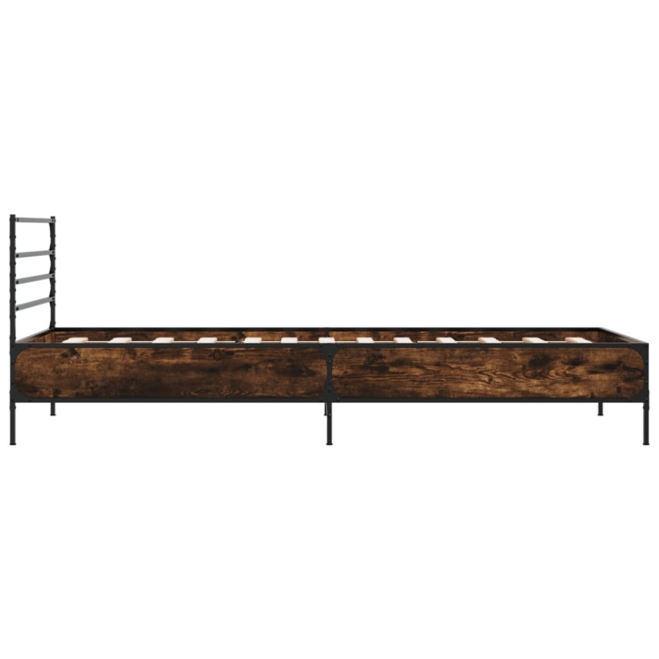 Estructura cama madera ingeniería metal roble ahumado 90x190