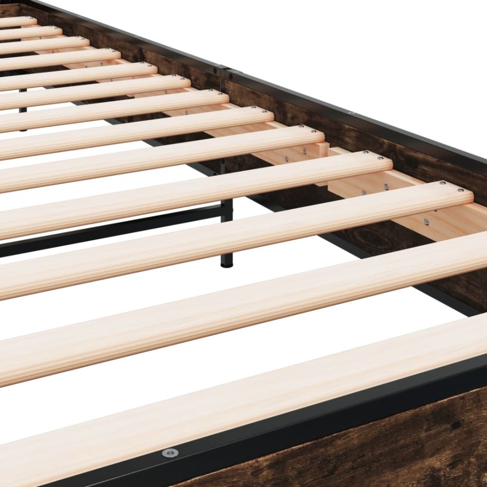 Estructura cama madera ingeniería metal roble ahumado 90x190