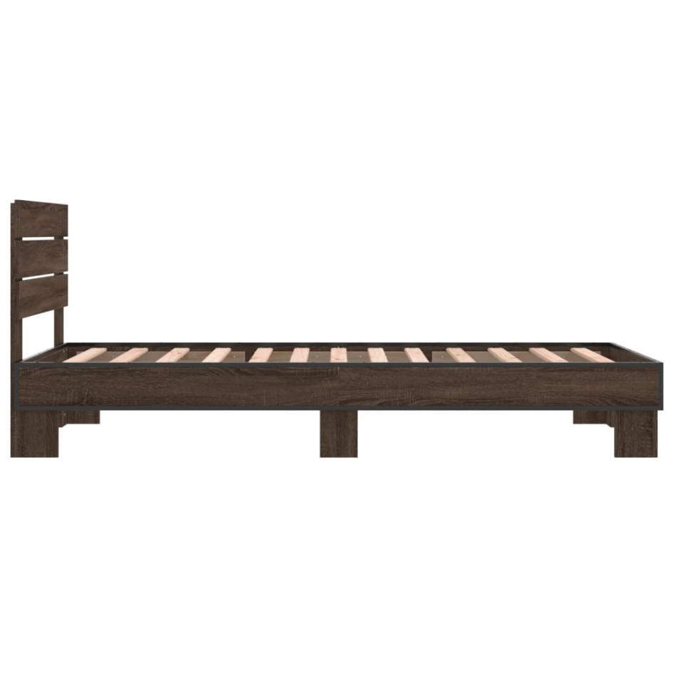 Estructura cama madera ingeniería metal roble marrón 90x200