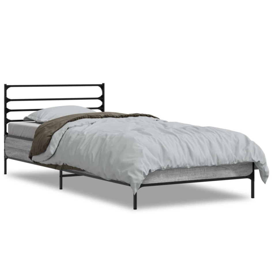 Estructura cama madera ingeniería metal gris Sonoma 90x200