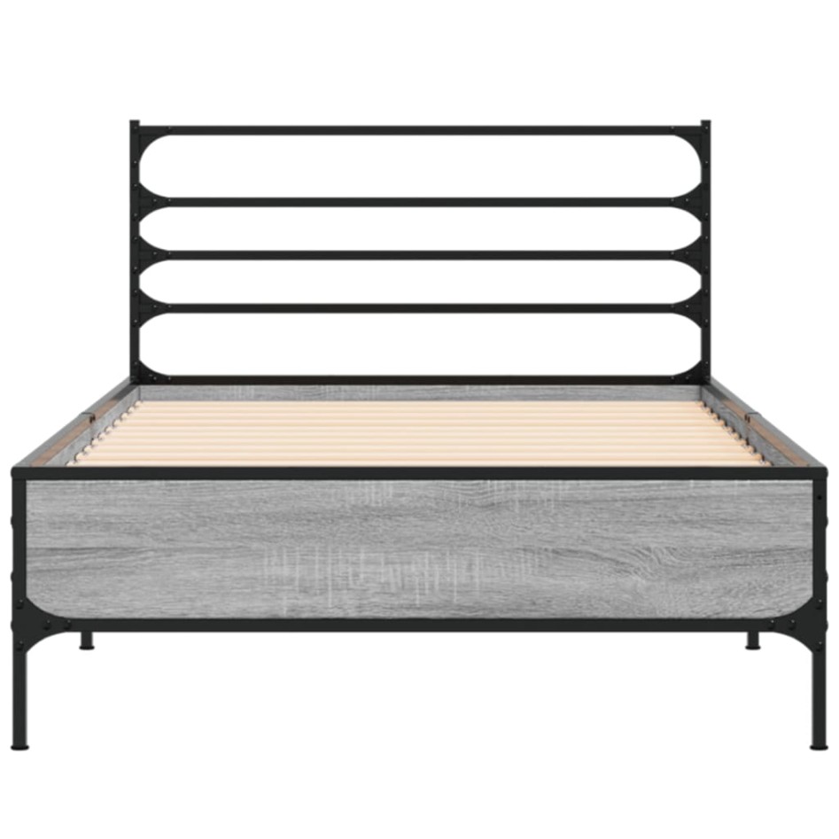 Estructura cama madera ingeniería metal gris Sonoma 90x200