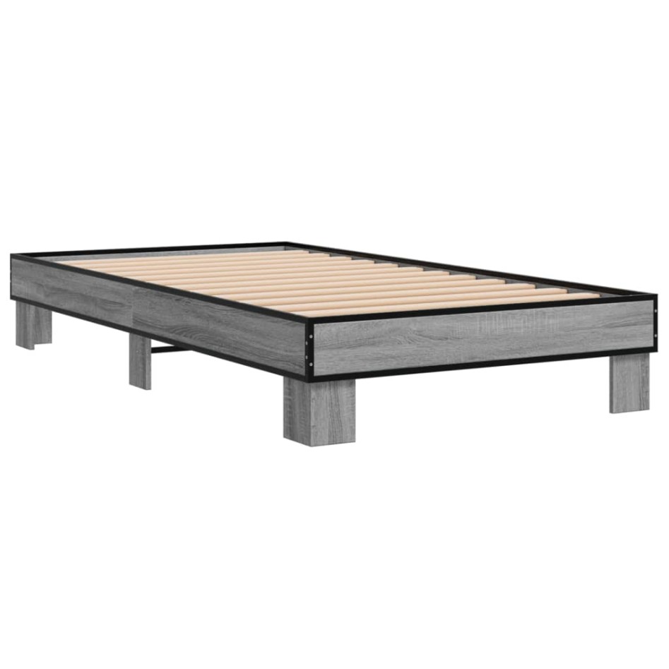 Estructura cama madera ingeniería metal gris Sonoma 90x200