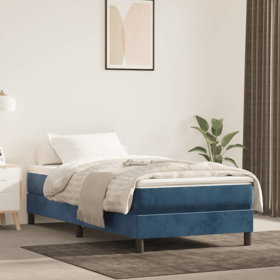 Estructura de cama sin colchón terciopelo azul oscuro 90x200