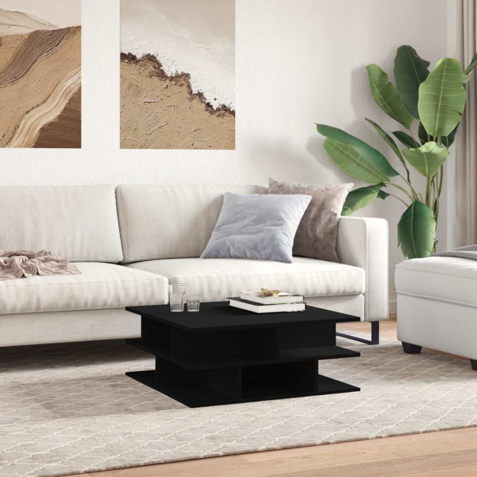 Mesa de centro madera de ingeniería negro 70x70x29