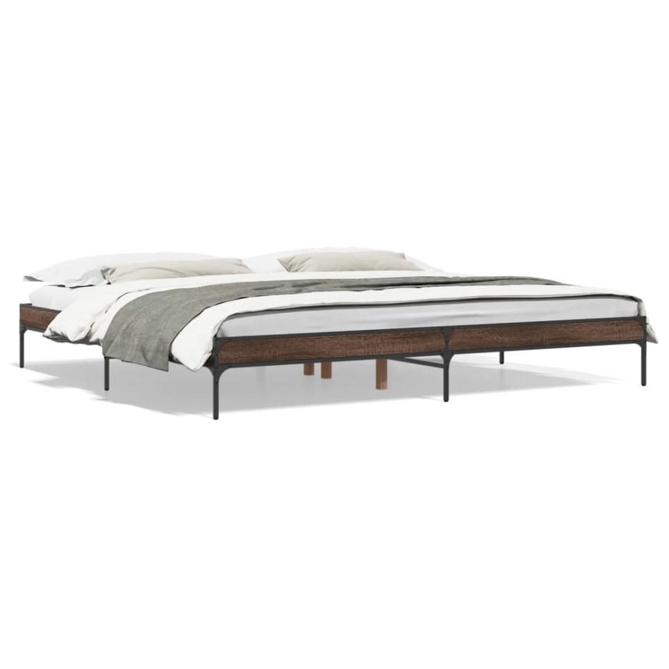 Estructura cama madera ingeniería metal marrón roble 200x200