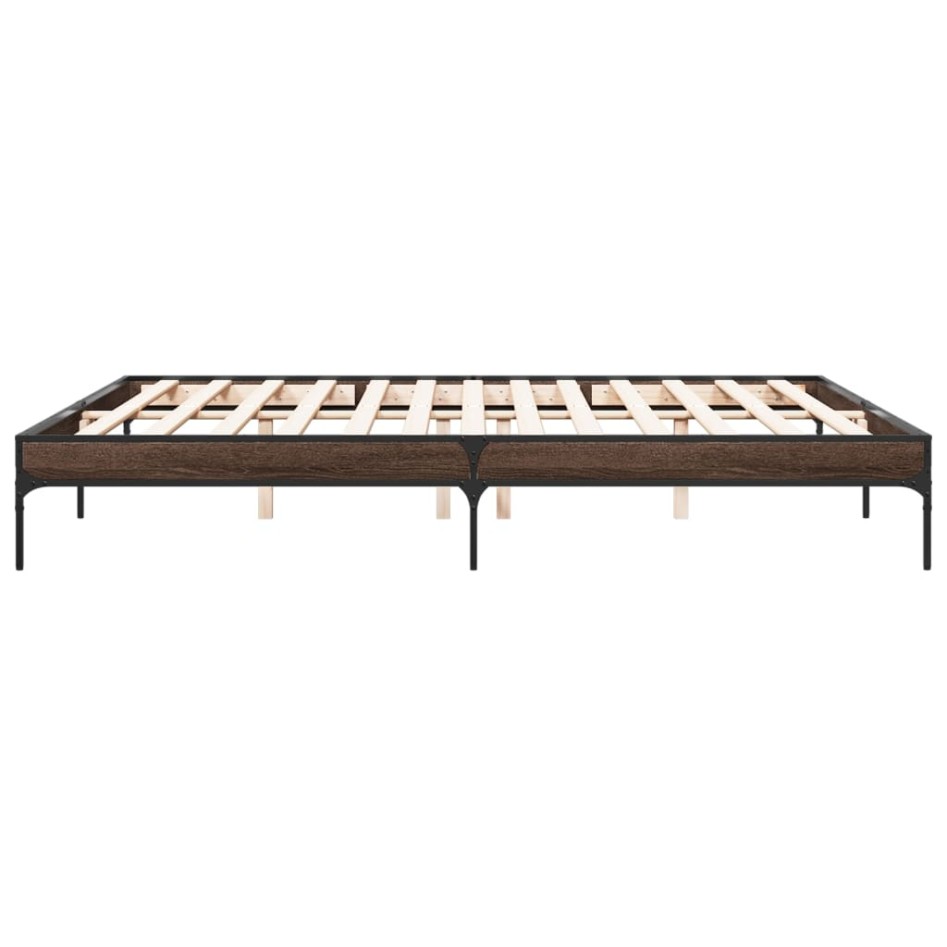Estructura cama madera ingeniería metal marrón roble 200x200